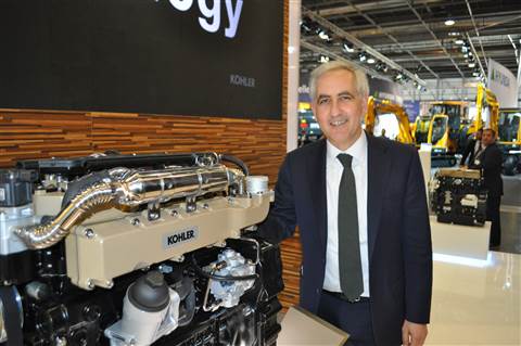 Vincenzo Perrone of Kohler, launching the new KDI 3404 engine series at Intermat