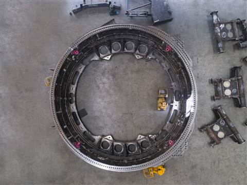 Overhead view of the lower section in the Liebherr Rostock factory gives an idea of the scale of this 3,000 tonne crane